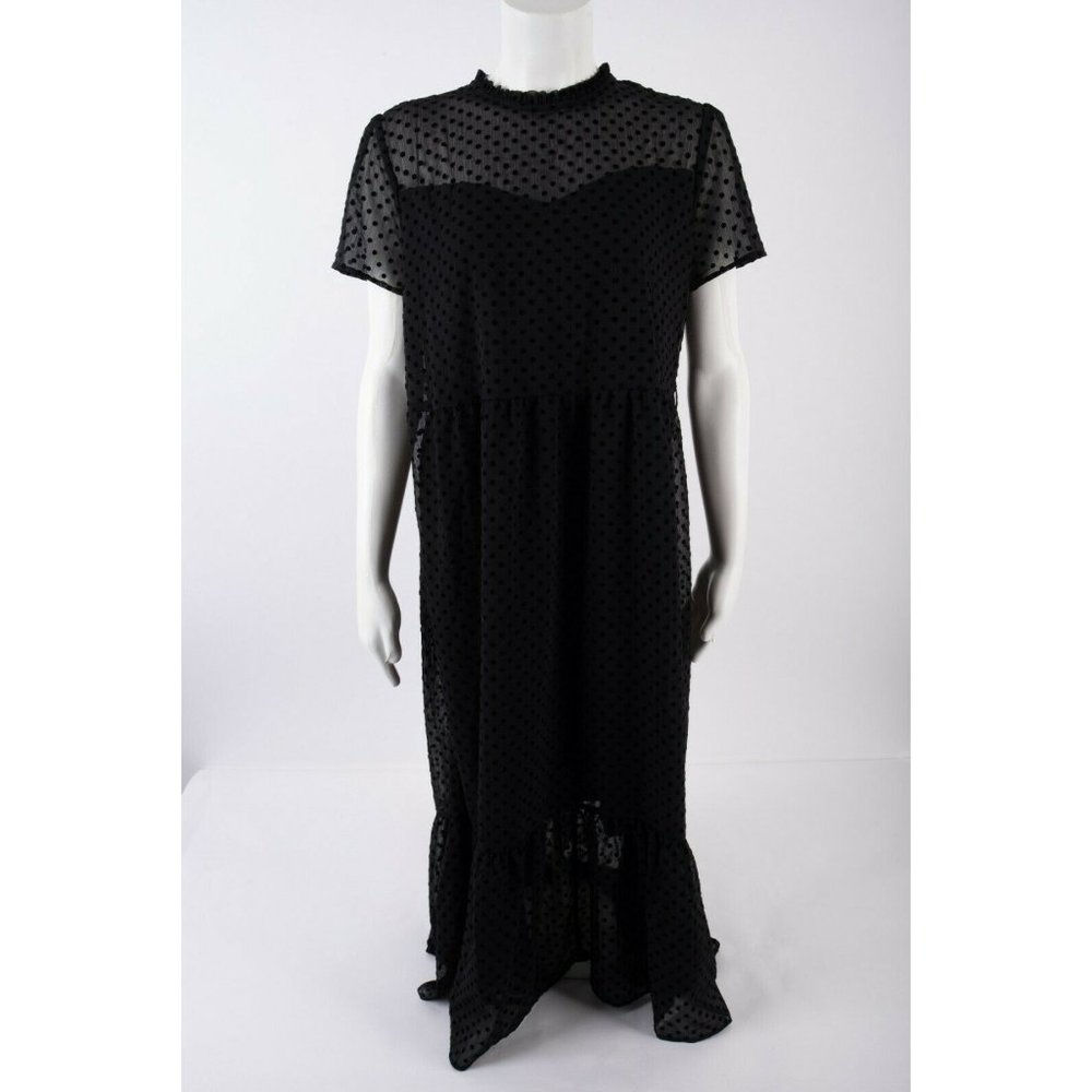 Zara Womens Midi Dress L Black Flocked Swiss Dot